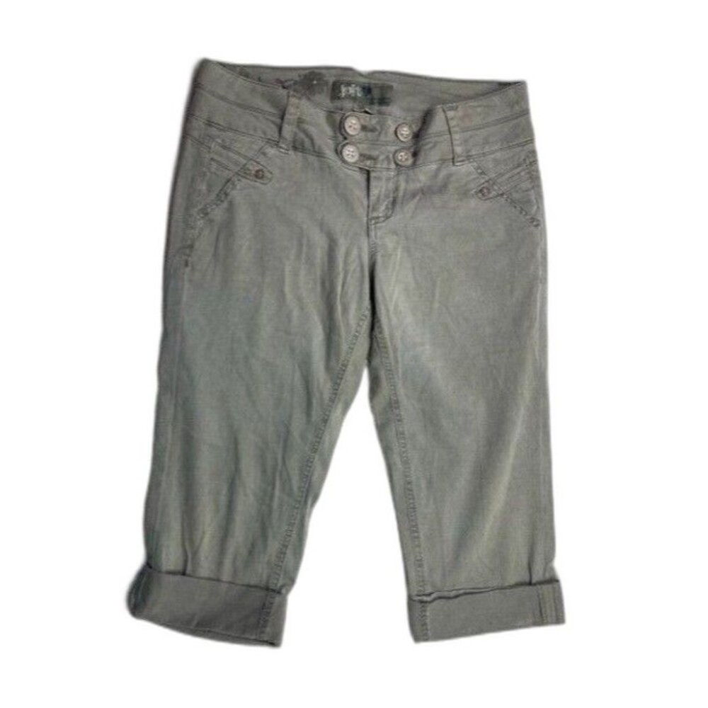 Jolt Size 7 Womens Crop Capri Pants Cuff Hem Green Low Rise Stretch